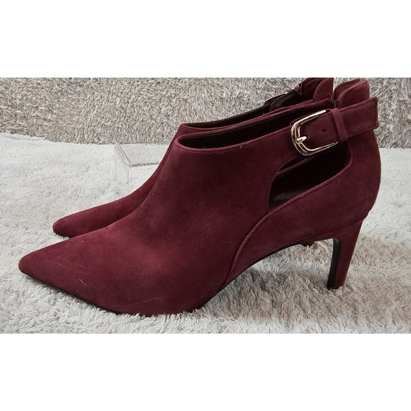 NEW Calvin Klein Ankle Booties Heels Burgundy Suede Pointed Toe Stiletto Sz 11‎ - Picture 1 of 8